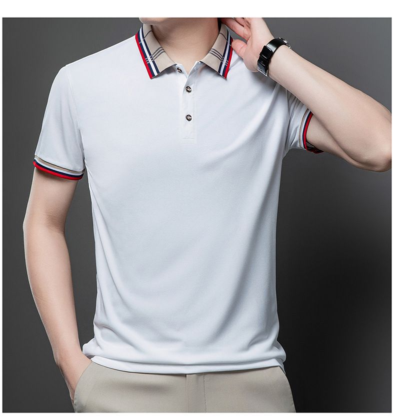 Herrkläder Sommar Herr Kortärmad pikétröja Business Casual Jacquard Lapel T-shirt Ice Silke Andas Casual All Match pikétröja_voghion.com