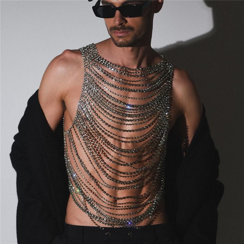 Körperkette, mehrlagige Brustkette mit Strassquaste, glitzernde Oberteile, BHs, Bikiniketten, Party-Körperhalskette, Schmuck für Frauen und Mädchen_voghion.com