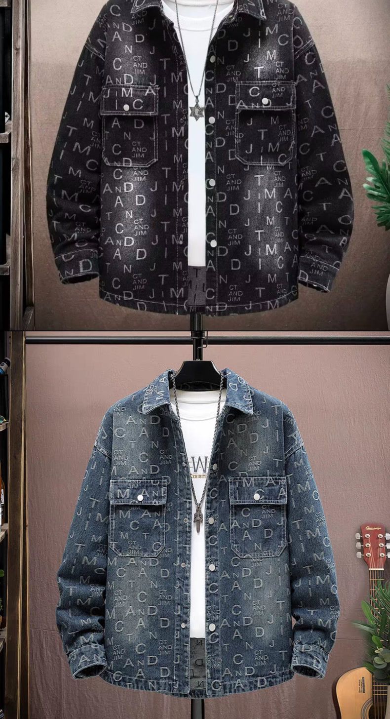 Herrkläder Jeansjacka Herr Vår- och höstmodemärke Cool bokstavsskjorta Herr Lös retro casual arbetsjacka_voghion.com