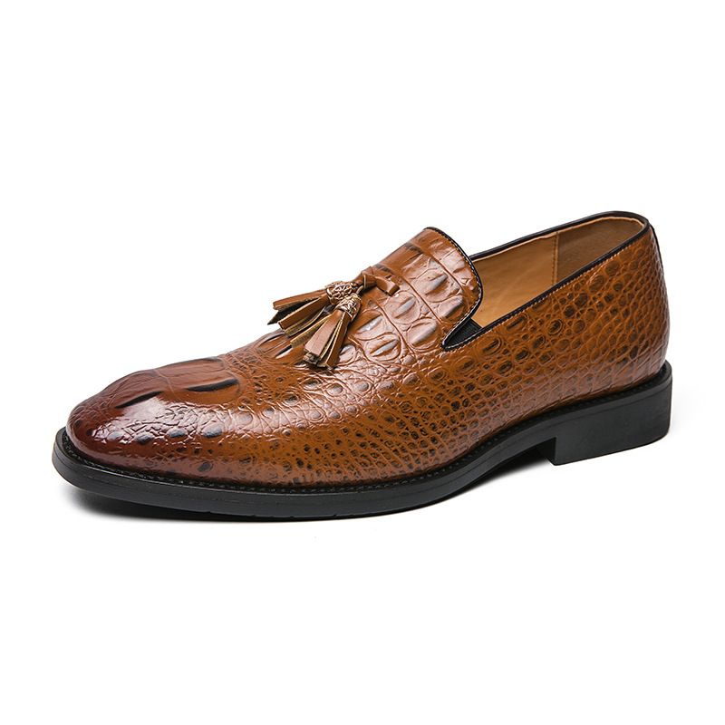 2025 Crocodile Pattern Slip-On Leather Extra Large Size 48 Shoes Tassel Men's Business Casual Loafers_voghion.com