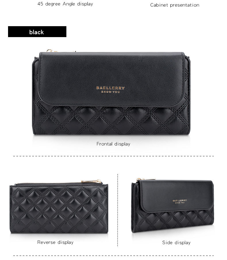 Baellerry new women's long wallet Korean-style quilted multi-card three-fold clutch wallet women's wholesale_voghion.com
