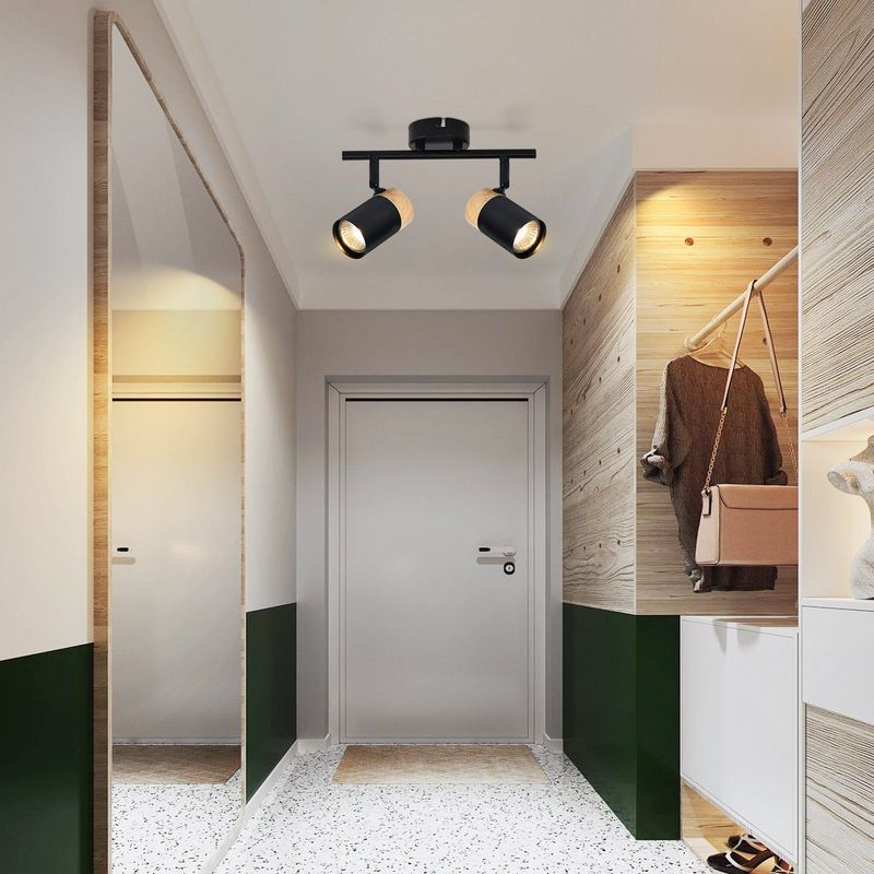 Glitzerlife Deckenstrahler 2 Flammig Holz Deckenlampe - GU10 LED Deckenleuchte Schwarz Schwenkbar 330° Spotlight Für Flur Garage Wohnzimmer Schlafzimmer Küche_voghion.com