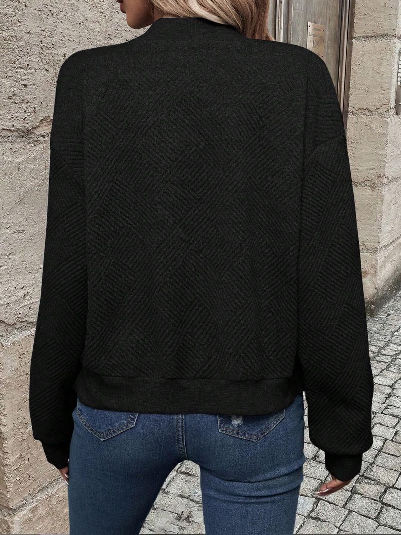 Damenbekleidung neue einfarbige Reißverschlussjacke mit Baseballkragen, Freizeitjacke_voghion.com