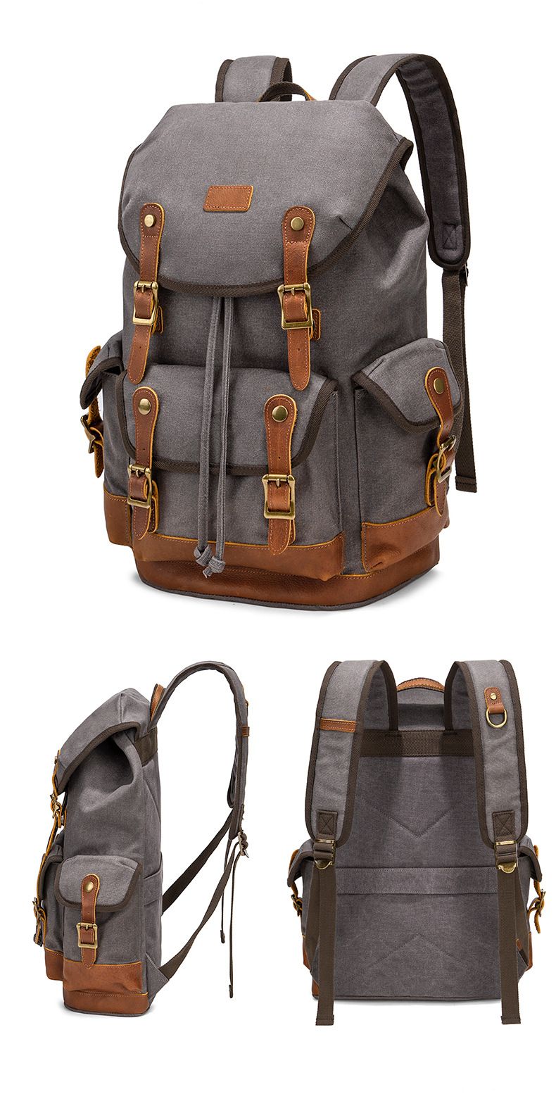Canvas Rucksack, Casual Männer Rucksack, Retro Top Schicht Kouleder, Outdoor Reesrucksak waasserdicht_voghion.com