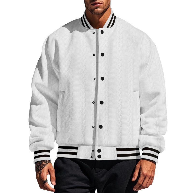 Suitable For All Seasons 2025 Spring And Autumn New Jacquard Button Design Casual Solid Color Men's Cardigan Baseball Jacket_voghion.com