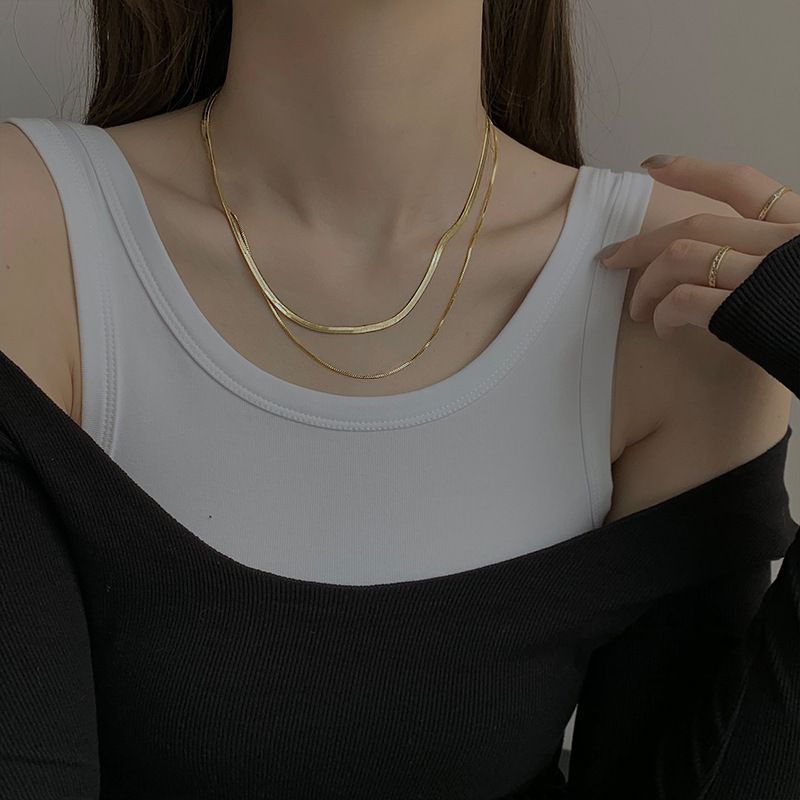 Gargantilla minimalista de doble capa estilo hip hop coreano, estilo corto, con cadena, de acero y titanio, para hombres y mujeres._voghion.com
