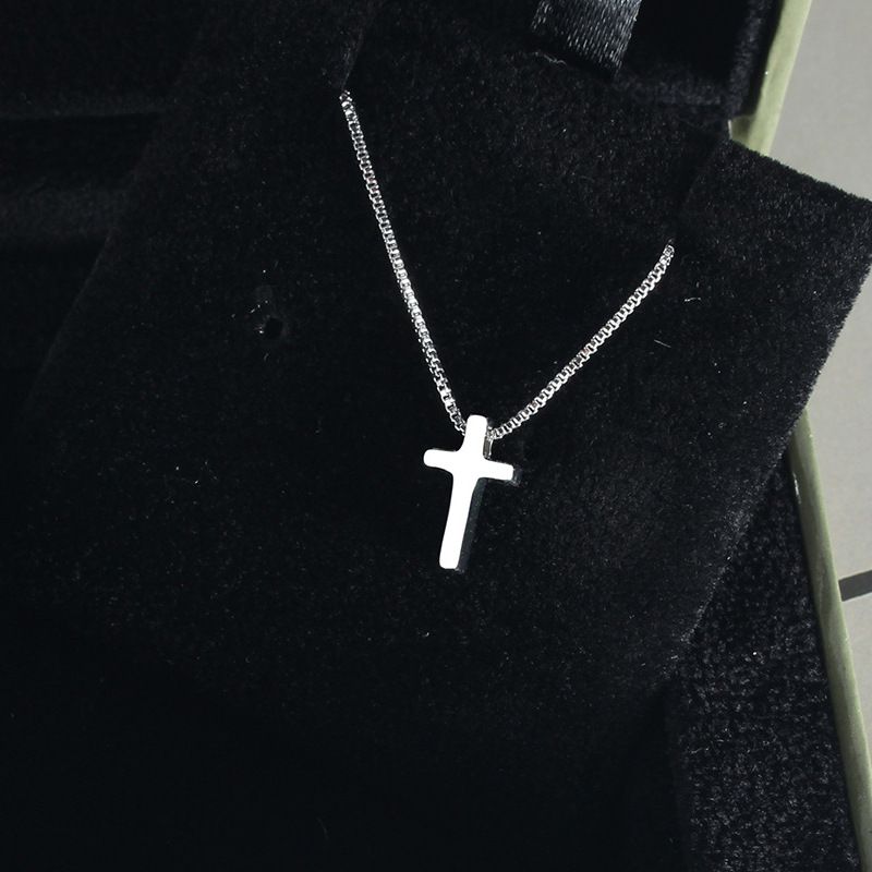 Collana con ciondolo a forma di croce liscia, semplice ed elegante, in stile coreano, per donne, con catena a clavicola e ciondolo a forma di pace._voghion.com