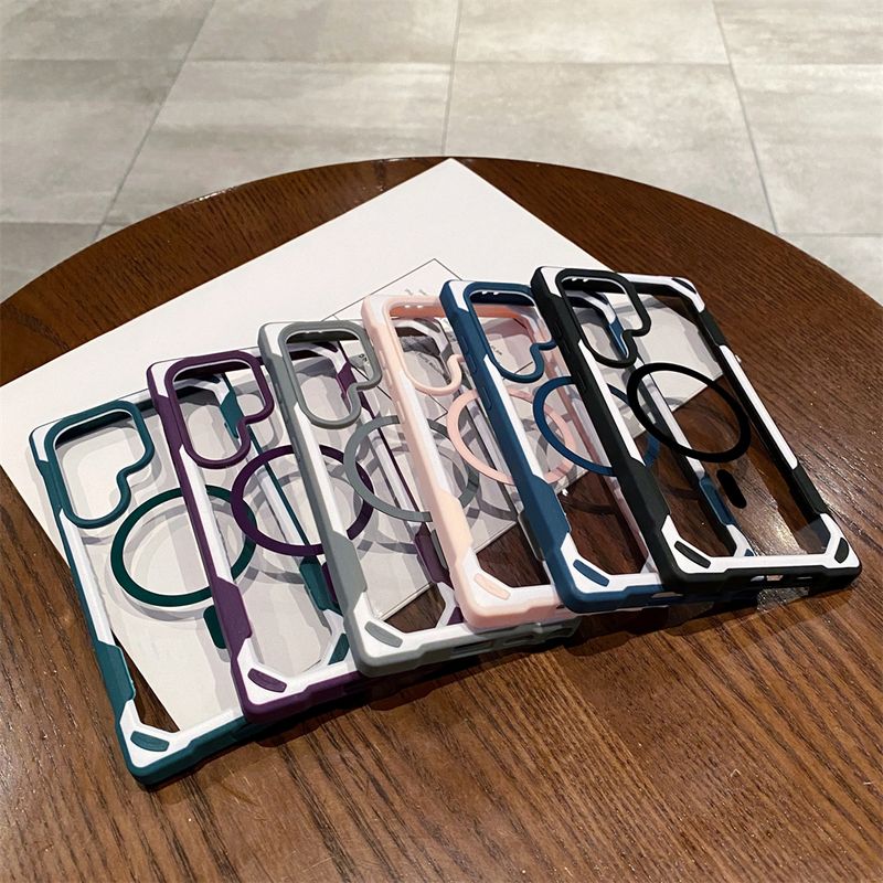 Contrast Clash Color Magnetic Phone Case For Samsung S25 Ultra S24 Plus For Armor Shockproof Bumper Transparent Cover_voghion.com