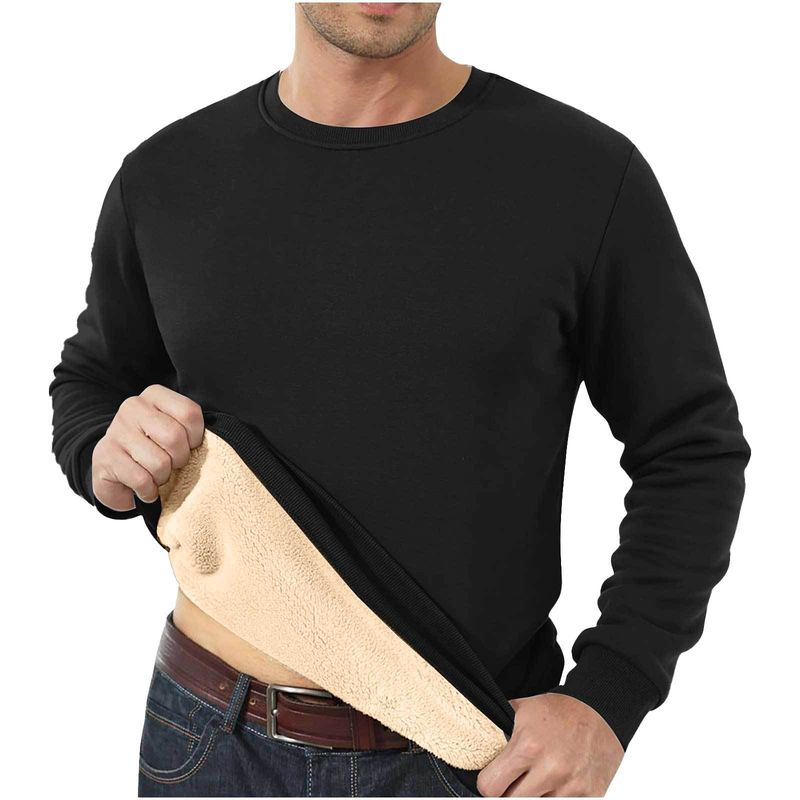 2025 Europäische und amerikanische neue Mode Herbst- und Winterpullover Herren Samt Rundhals Einfarbig Lose Thermounterwäsche Dicke Herrenbekleidung_voghion.com