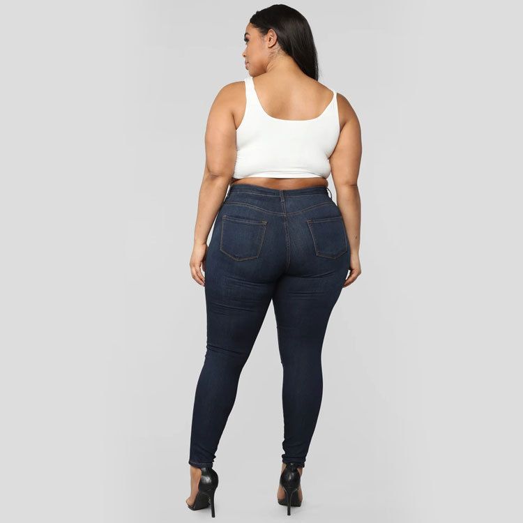 Plus Size Women's Fashion High Stretch Denim Small Leg Pants Women_voghion.com