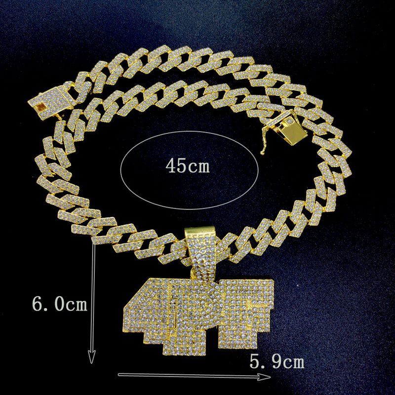 4PF Numeric Letter Pendant with Diamond Cuban Chain Street Dance Hip Hop Rap Trendy Accessories_voghion.com