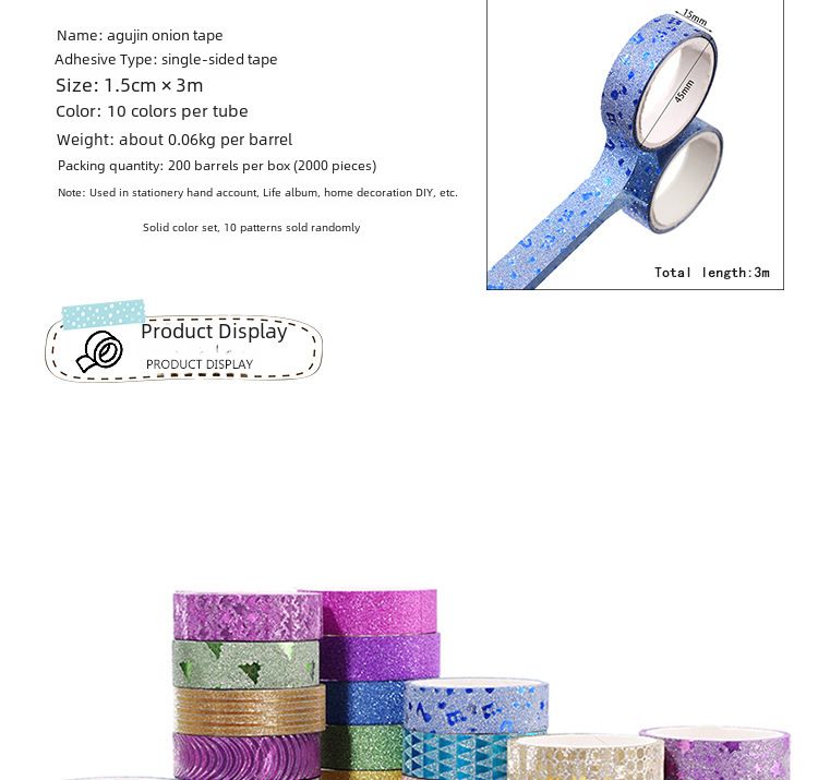 Autocollants décoratifs en ruban pailleté en gros 1,5 cm * 3M 10 rouleaux d'un tube de ruban pailleté_voghion.com