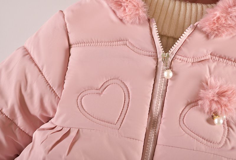 neonate nuovi graziosi fiori tridimensionali vestiti di cotone ragazze giacca con cappuccio con collo di pelliccia ispessita_voghion.com