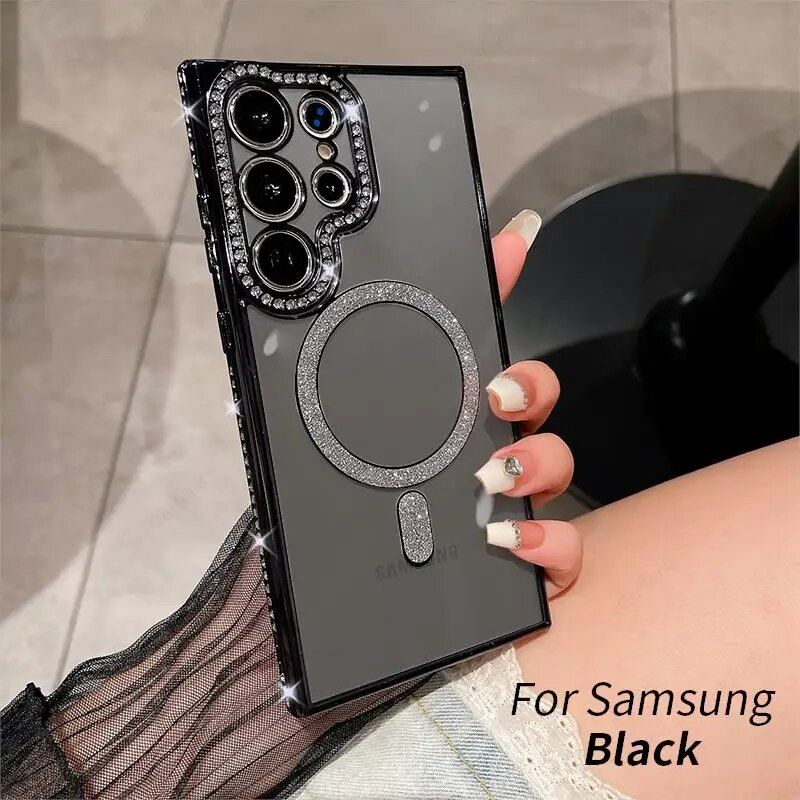 Glitter Galaxy S23 S22 S 24 23 Magnetic Bumper Diamond Cover For Samsung S24 Ultra Case_voghion.com