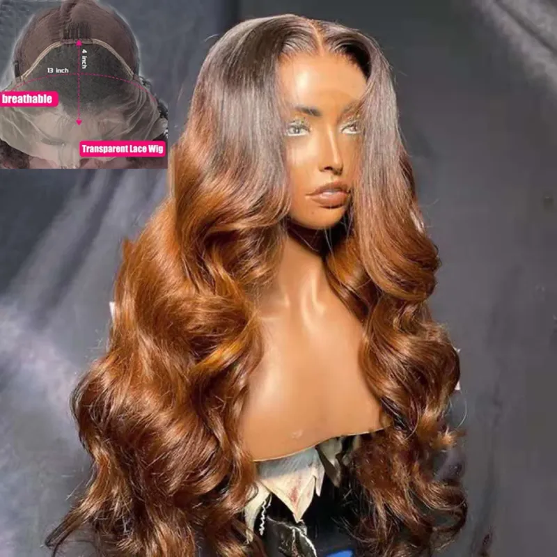 Peluca de cabello humano ombré 1B/27 en oferta con ondas corporales, encaje frontal HD para mujer, rubio miel, sin pegamento, 13 x 4_voghion.com