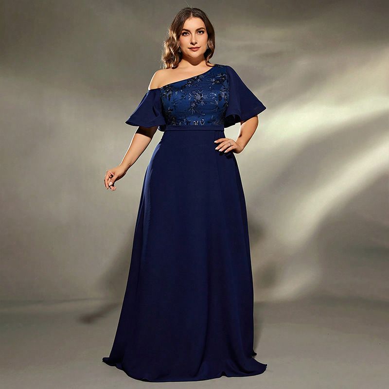 Elegantes Abendkleid in Übergröße für Damen – Einschultriges Abendkleid für besondere Anlässe, Empfänge, Bankette und Feiern_voghion.com