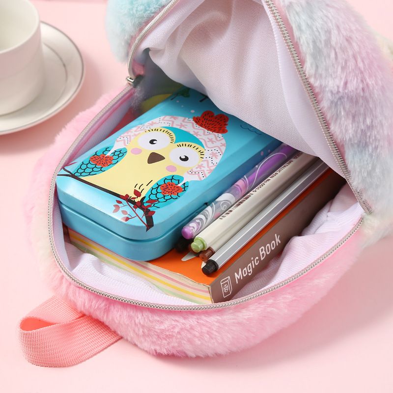 Lässiger Rucksack, Plüsch-Rucksack, süßer Cartoon-Plüsch-Rucksack, Einhorn, Einhorn, Plüsch, Schultasche, Mädchen_voghion.com