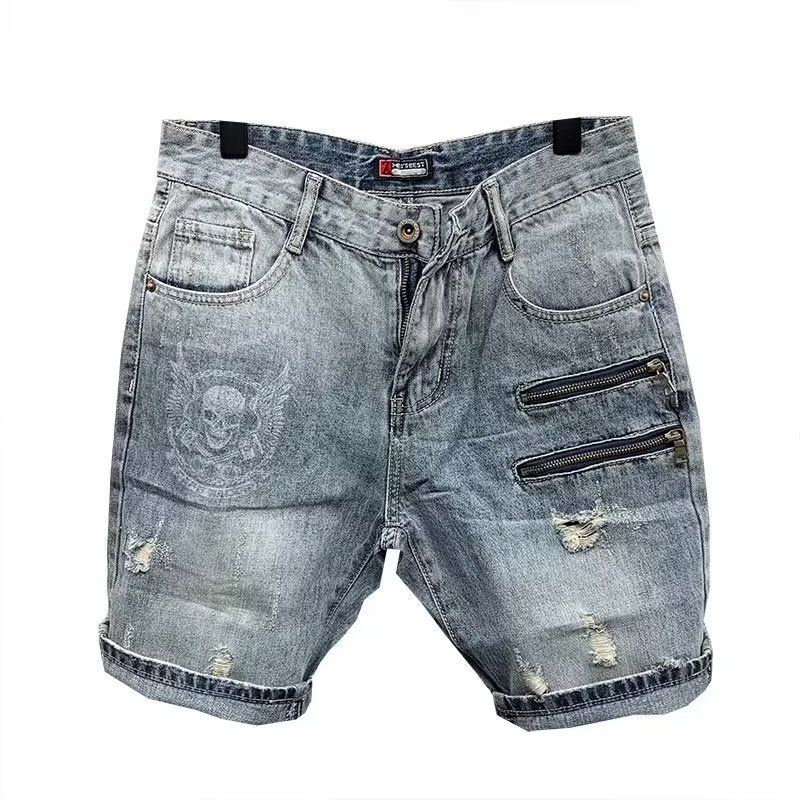 Herrenbekleidung Japanische Retro-Sommer-Shorts im stark gewaschenen Distressed-Look, lockere, gerade Jeans-Shorts für Herren, trendige Shorts_voghion.com