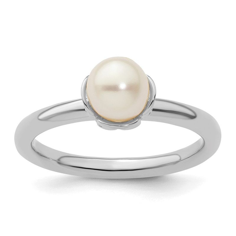 Sterling Silver Stack Exp. Polished White FW Cultured Pearl Ring_voghion.com