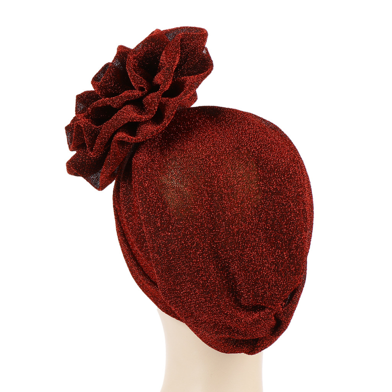 Bright Silk Flower Turban Hat Extra Large Flower Turban Hat Muslim Hidden Hair Baotou Hat_voghion.com