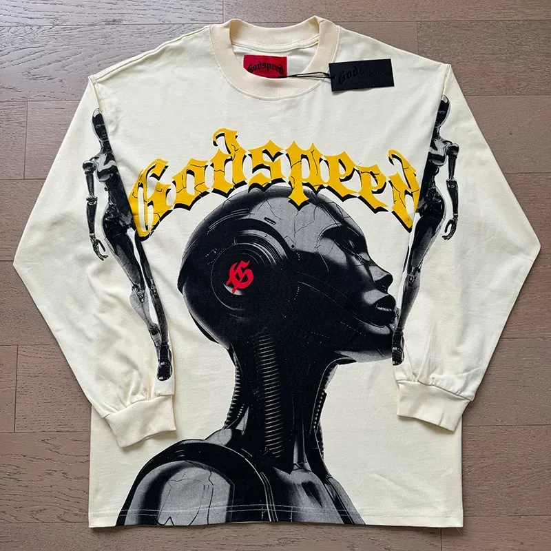 Felpa con cappuccio da uomo Godspeed, lunga, stile Rock Street, vintage, realizzata in cotone stampato, a maniche corte, con cappuccio God Speed_voghion.com