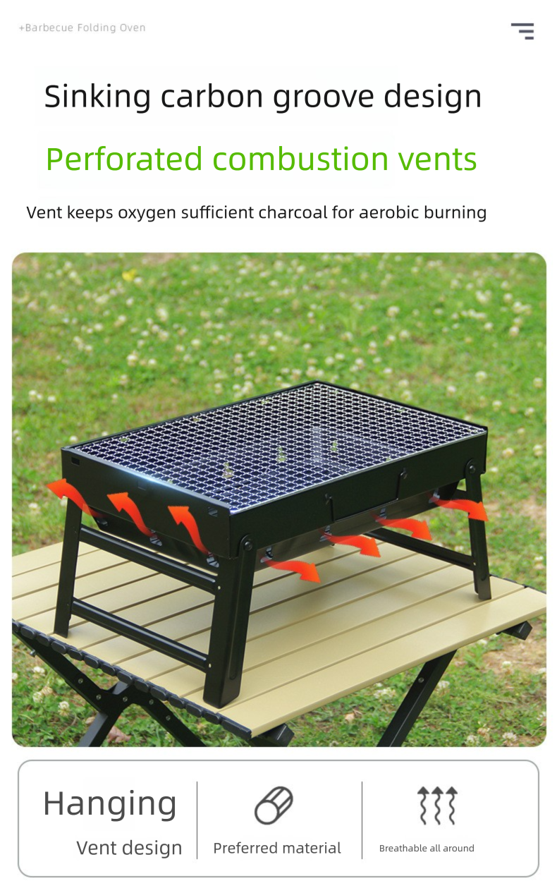 Tragbarer BBQ-Grill aus Edelstahl 304 – faltbarer Holzkohleständer für Camping-Picknick_voghion.com