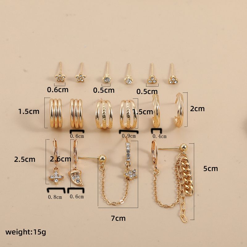 Orecchini a perno in lega di moda con micro pavé di diamanti a forma di C, 8 pezzi, set di zirconi, gioielli_voghion.com