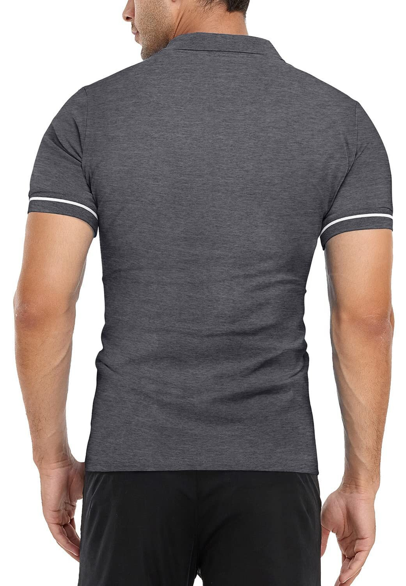 Men's lapel collar solid color slim fit t-shirt top_voghion.com