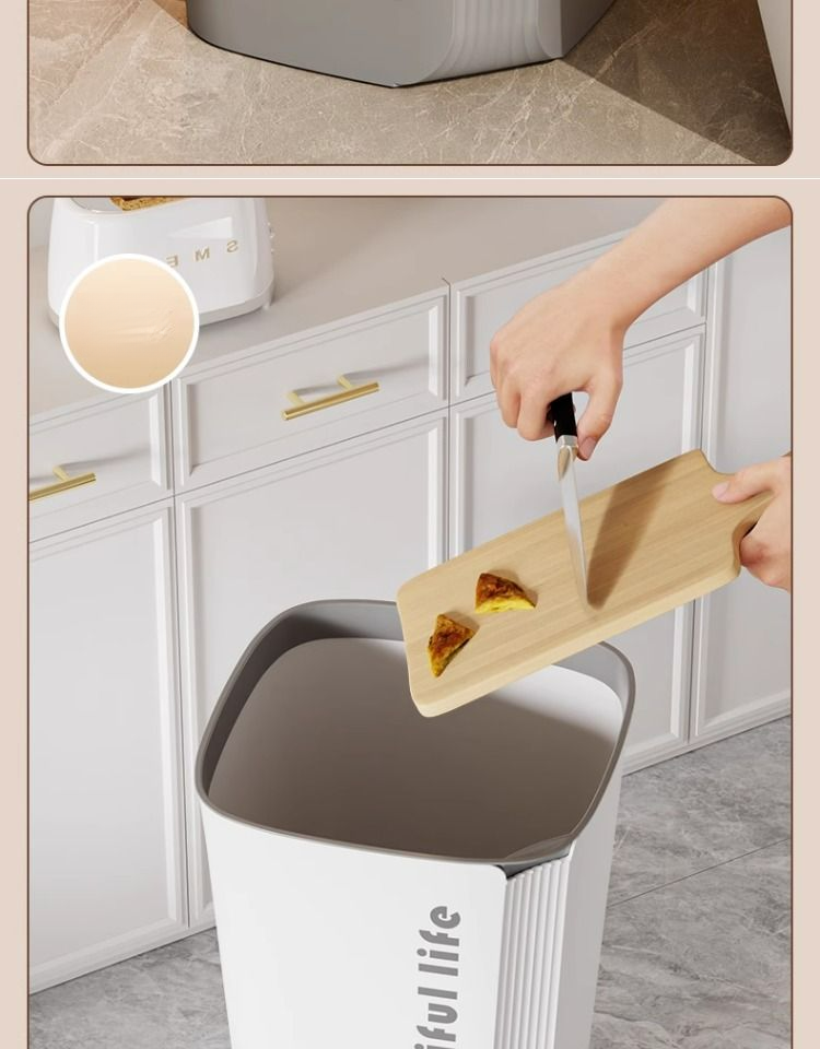 Cestino per la spazzatura quadrato color-block nordico per uso domestico, grande capacità, senza coperchio, con anello di pressione, per camera da letto, bagno e cucina_voghion.com