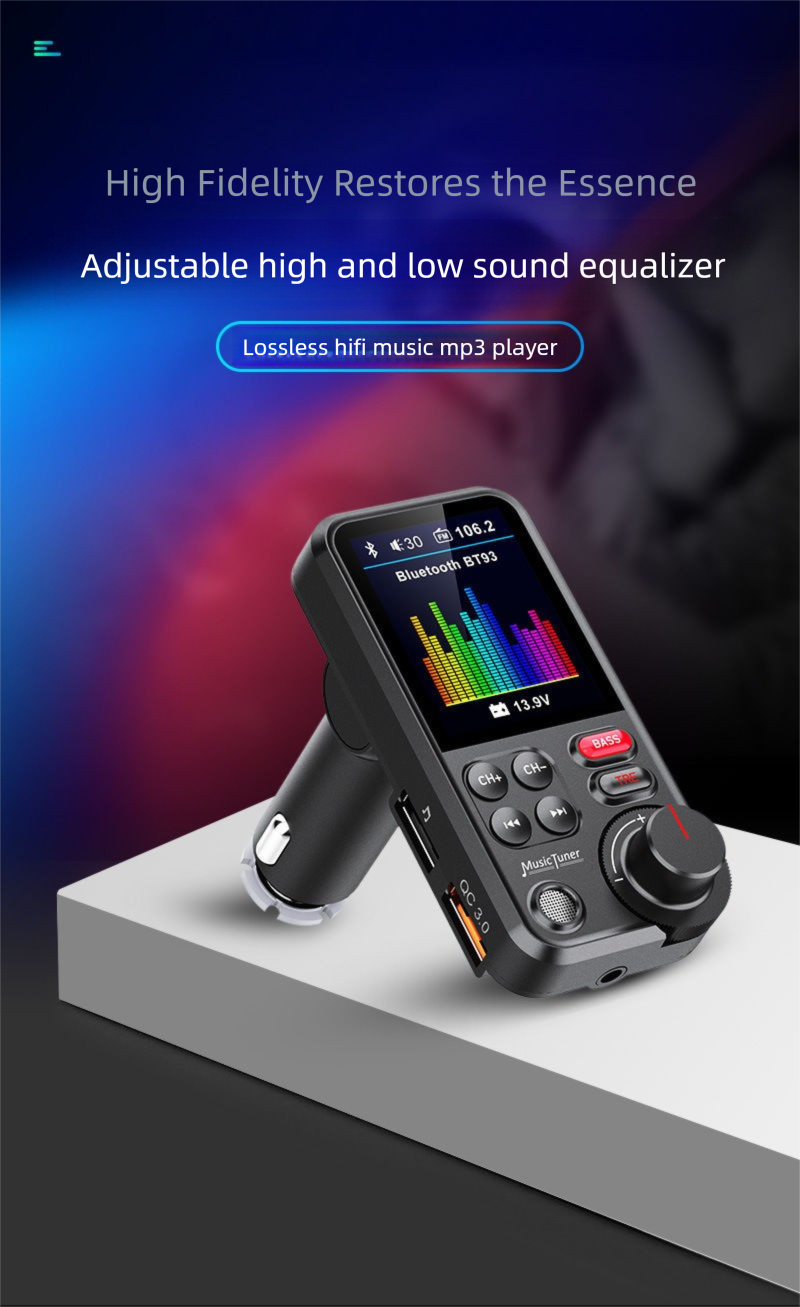 Color Screen MP3 Bluetooth Hands-Free QC3.0 Fast Charging Car Charger Card Slot High-Fidelity HiFi Lossless Music Player_voghion.com