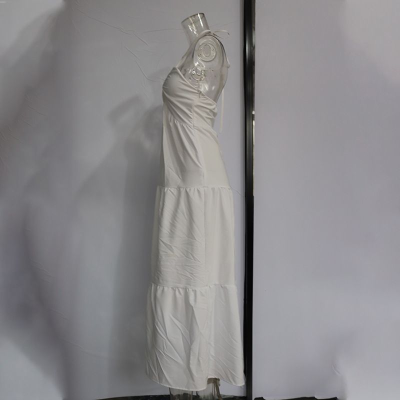Abito estivo da donna con scollo a V e scollo a V bianco 2025, stile bohémien_voghion.com