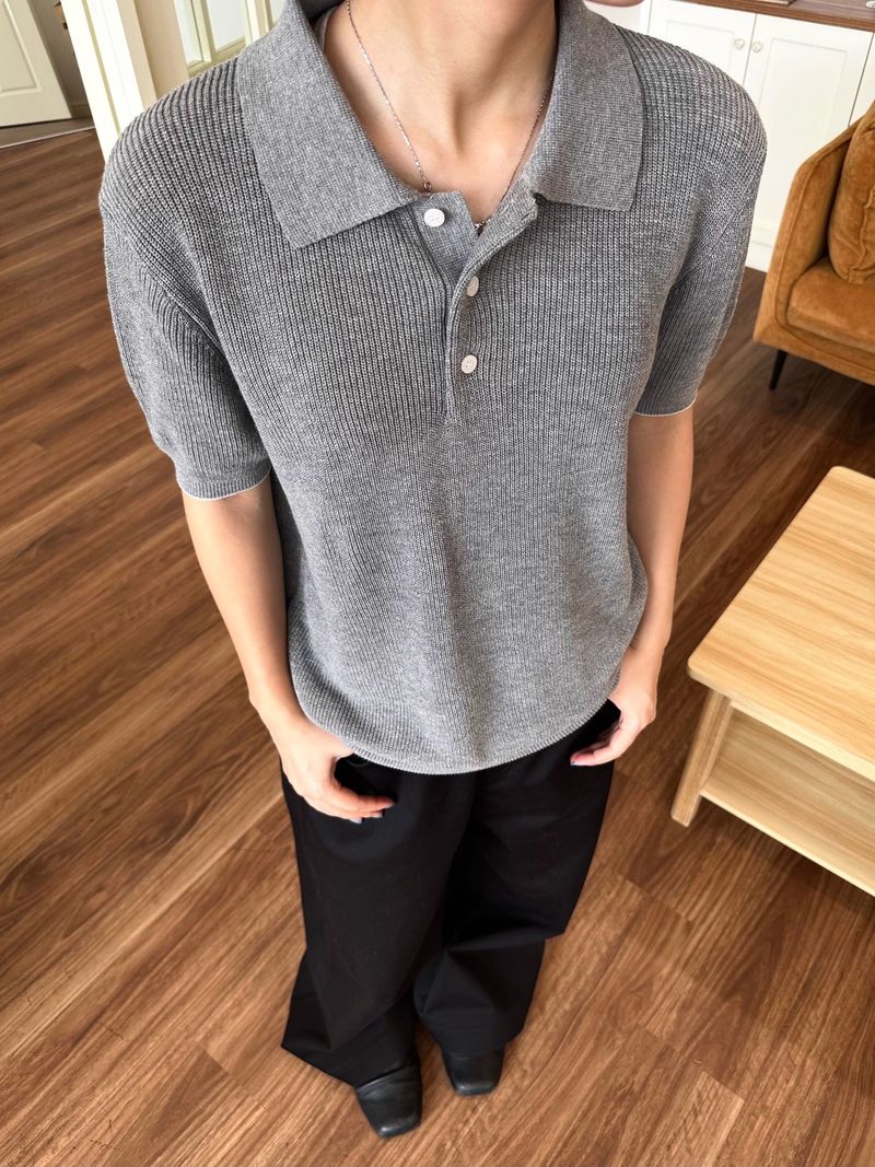 Herrenbekleidung Hemd Revers Kurzarm Strickpullover Old Money Style Loose Feeling British Business Slim_voghion.com