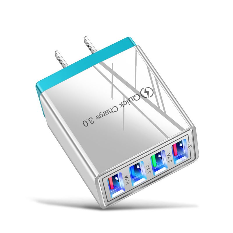 Farbiger 4USB-Handy-3A-Tablet-Reiseladekopf, Ladegerät nach amerikanischem und europäischem Standard_voghion.com