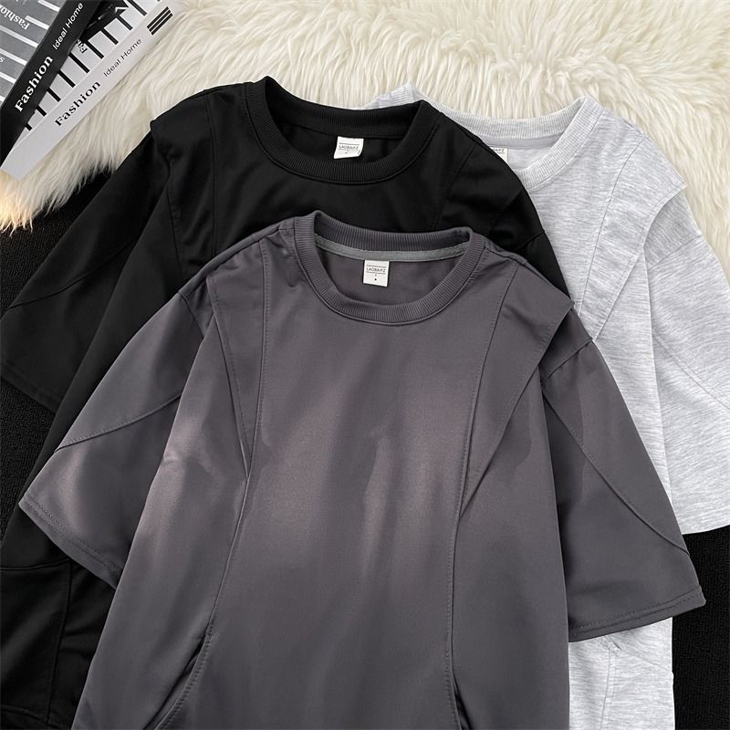 Retro Pocket Deconstruction Pocket Short Sleeve T Sleeve Men's Top Ins Half Sleeve Trendy_voghion.com