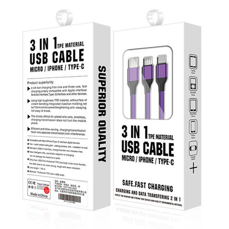 Pure Copper 120W Fishing Net Braided One-to-Three Compatible With Huawei Type-C Three-in-One 6A Fast Charging Data_voghion.com