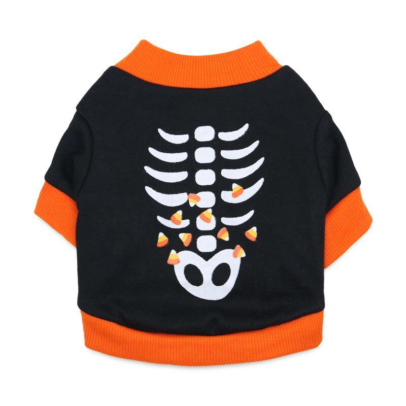 Clothing Dog Clothes Cotton Wool Black Fishbone Print Pet T-Shirt Halloween Christmas Edition_voghion.com