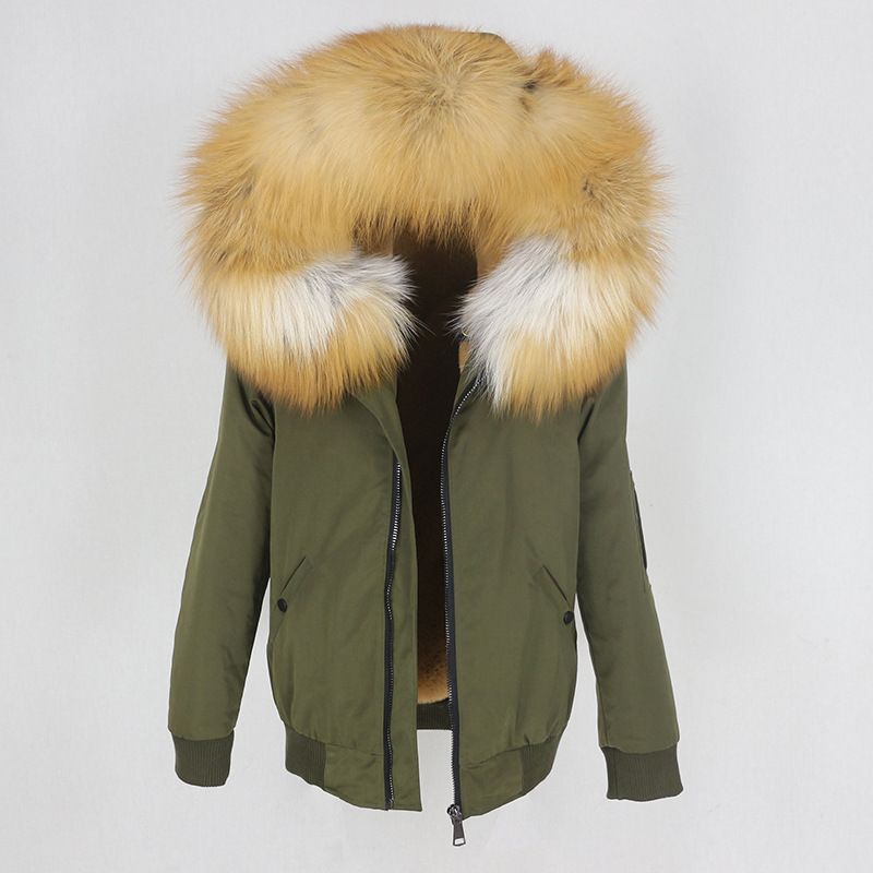 Abbigliamento donna nuovo parka con fodera in pelliccia artificiale ispessita, giacca con collo in pelliccia di volpe vera staccabile, cappotto di pelliccia_voghion.com