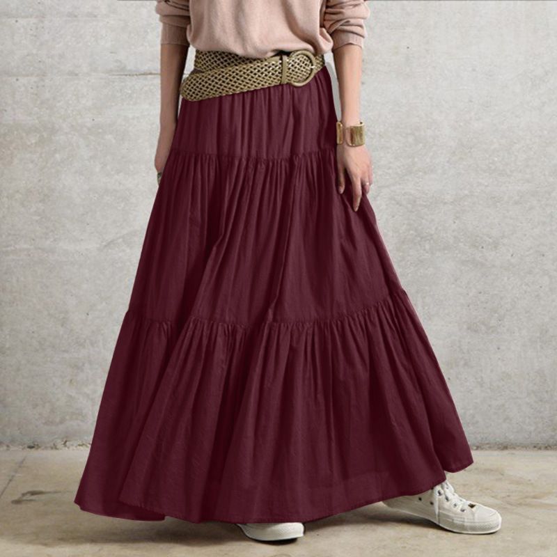 Women's ruffled casual skirt Plain skirt Vintage style pleated skirt_voghion.com