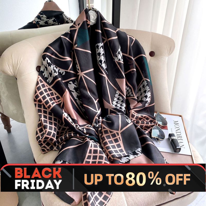 Damen 2023 Karierter, dekorativer Seidensatin-Urlaubsschal, einfarbig, vielseitiger Stil_voghion.com