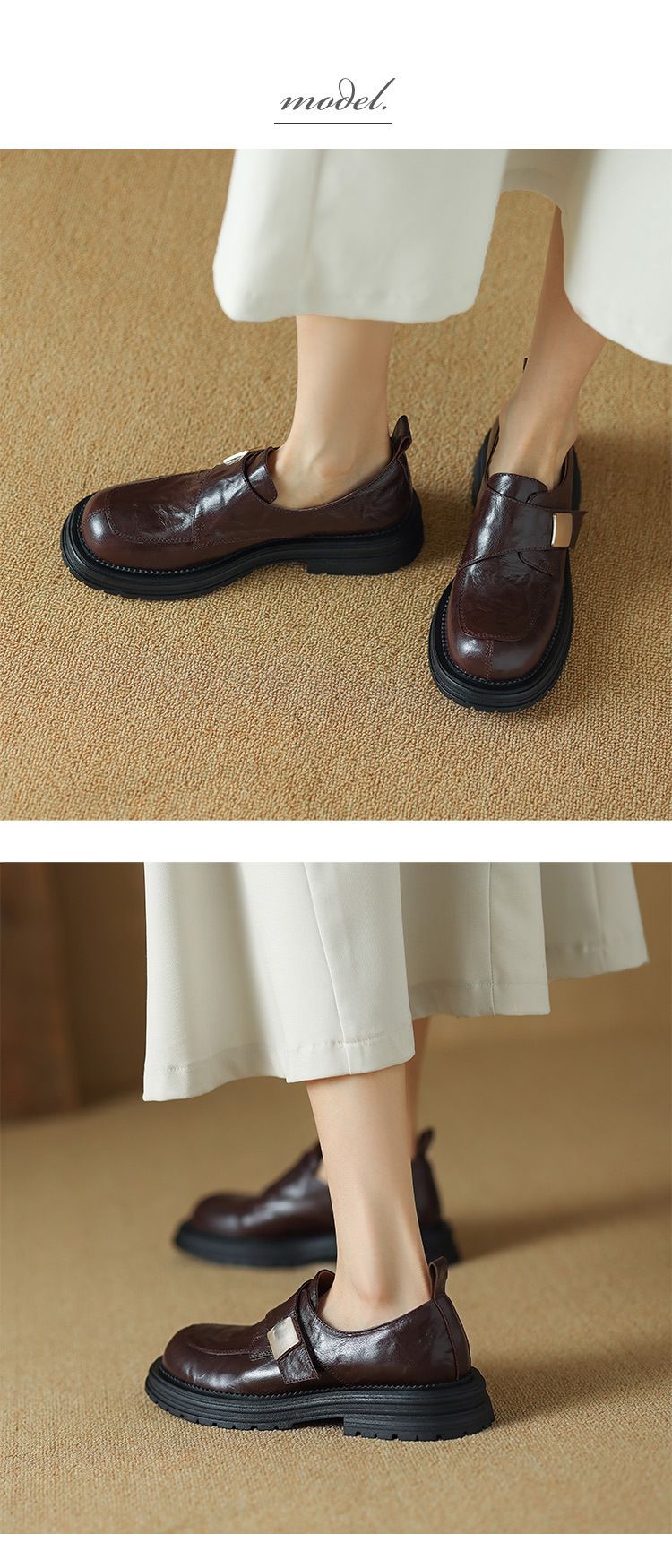 Versione ~ 2025 Nuove scarpe slip-on da donna in pelle di pecora lavata a mano, stile britannico, con punta arrotondata e suola spessa_voghion.com