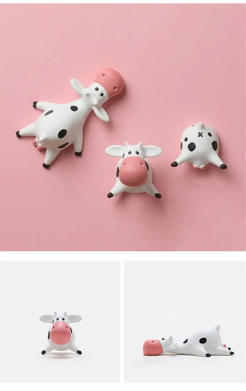 Pegatinas para refrigerador de vaca tumbadas boca abajo dibujos animados lindos imanes de resina tridimensionales 3D diseño artístico creativo Cocina_voghion.com