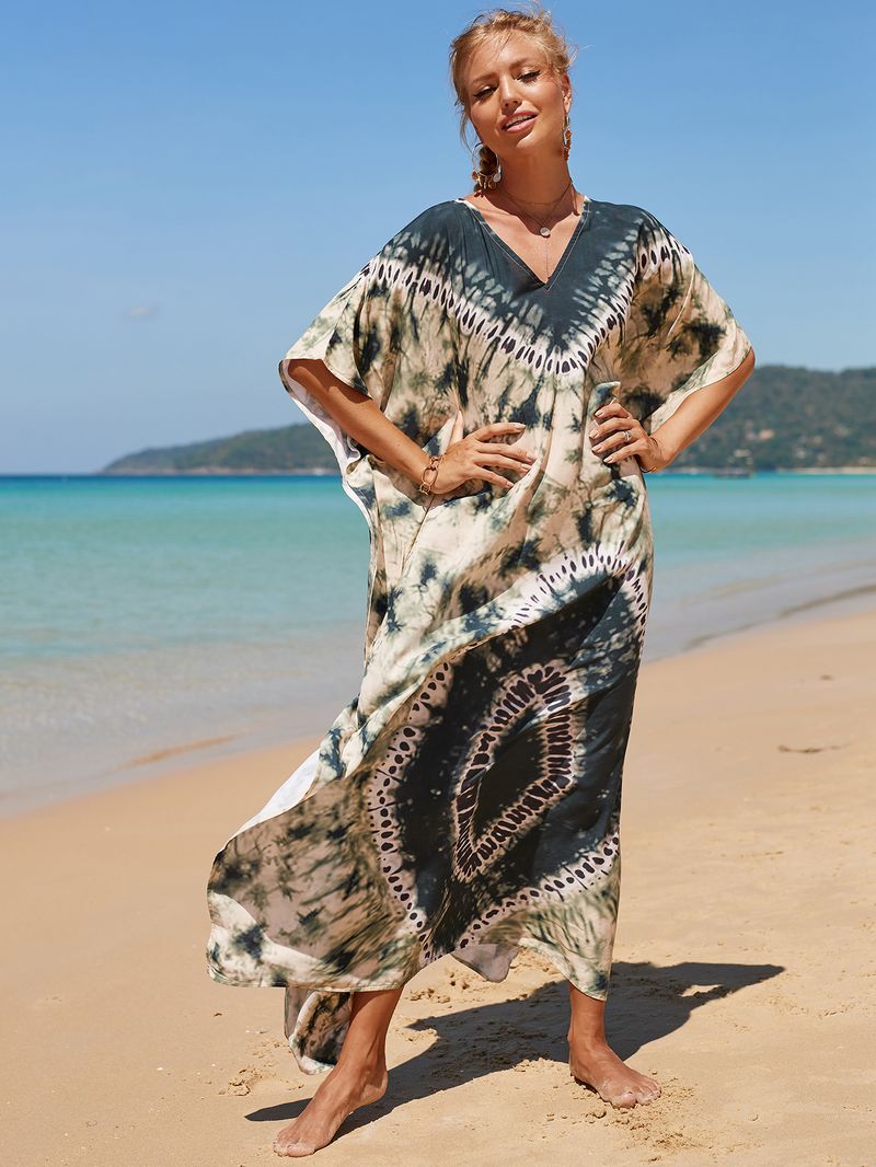 Strandkleid aus 100 % Baumwolle für Damen – Sonnenshirt mit Boho-Print, locker sitzende Bademode, Langarm-Tunika für den Urlaub am Pool_voghion.com