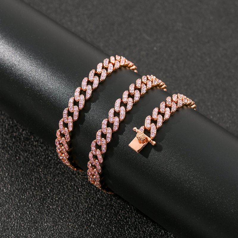 Collana unisex hip hop con catena cubana e zirconi rosa a fila singola da 9 mm_voghion.com