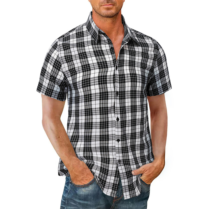 Camicie hawaiane casual da uomo transfrontaliere camicie a maniche corte da uomo del commercio estero camicie da uomo all'ingrosso camicie a quadri europee e americane_voghion.com