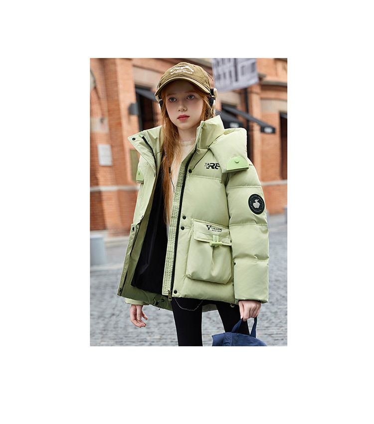 Elegante cappotto lungo con cappuccio per ragazze - Piumino invernale caldo con piumino d'anatra bianca al 50-55%, design alla moda per preadolescenti (altezza 120-160 cm)_voghion.com