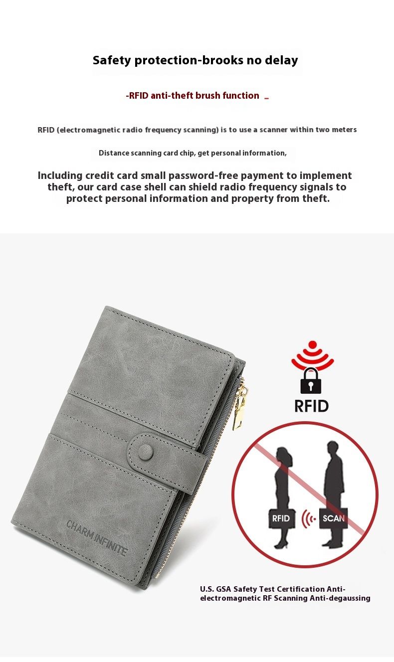 Uusi varkaudenestoharja RFID-passin pidike vetoketjullisella soljella, passin suojus, asiakirjapidike, monitoiminen matkapassilaukku_voghion.com