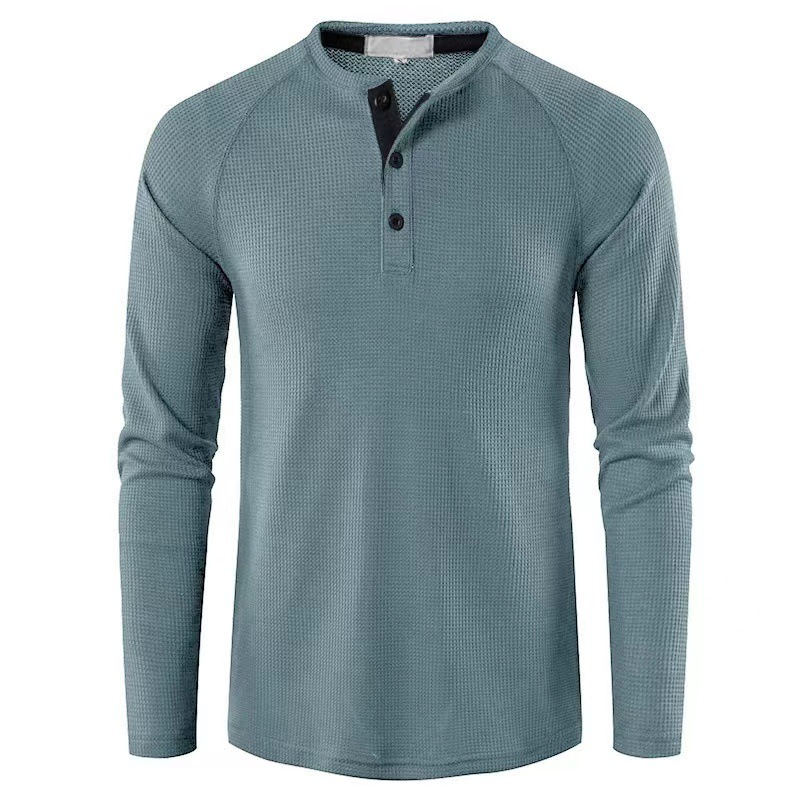 Unbeatable Quality Autumn And Winter New T-shirt, Solid Color Long Sleeved Bottom Henry Shirt, Men's Shirt_voghion.com