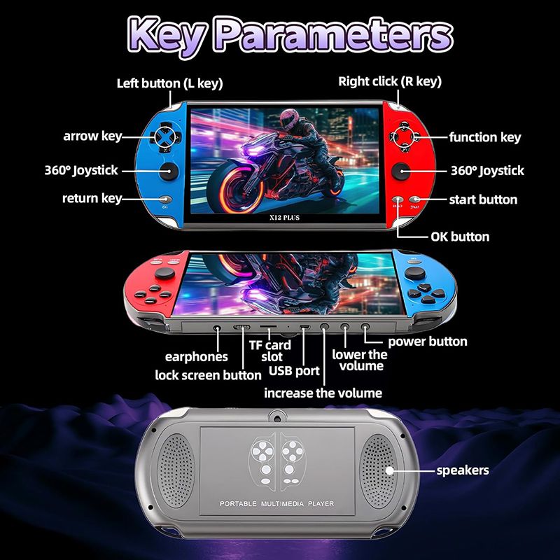 Console per videogiochi retrò portatile da 12+ pollici con schermo IPS e lettore video, 10000 giochi integrati per GBA NES GBC_voghion.com