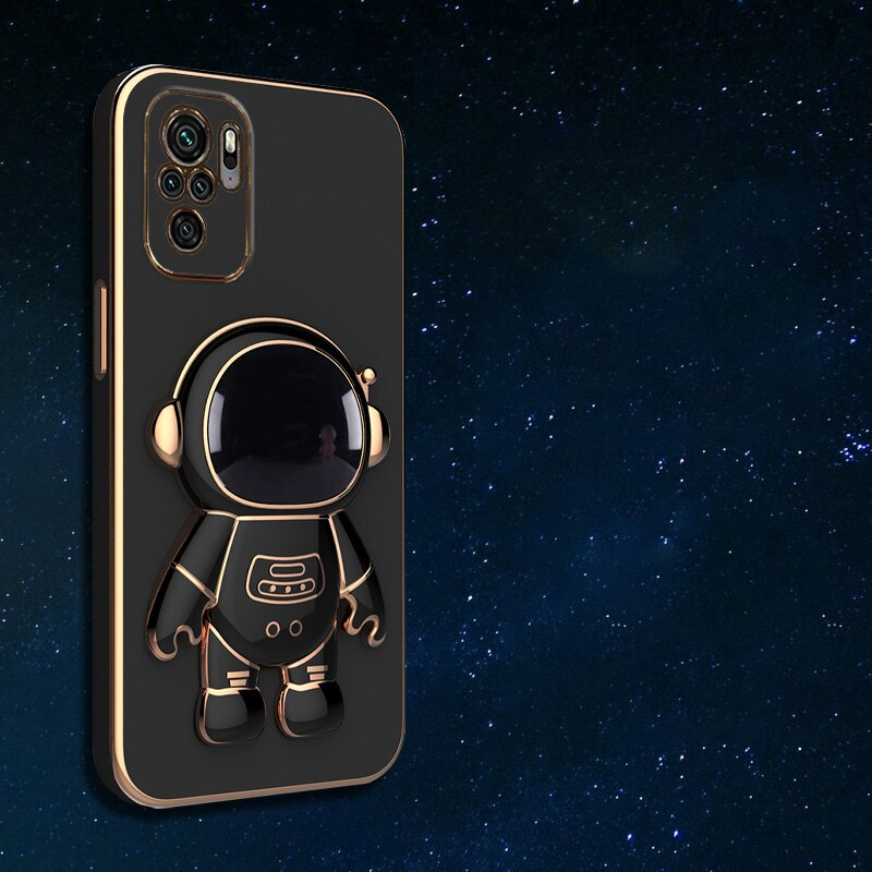 Astronaut Bracket Plating Phone Holder Case for Xiaomi Redmi Note 10 11 9 Pro Max 10S 11S 9S 9A 9C 4G 5G Stand Soft Back_voghion.com