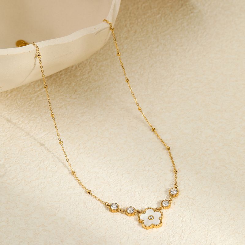 Stainless Steel Jewelry Five Flower Five Petal Mother Of Pearl Plum Blossom Pendant Necklace Bracelet Earrings Set Fashionable Temperament_voghion.com